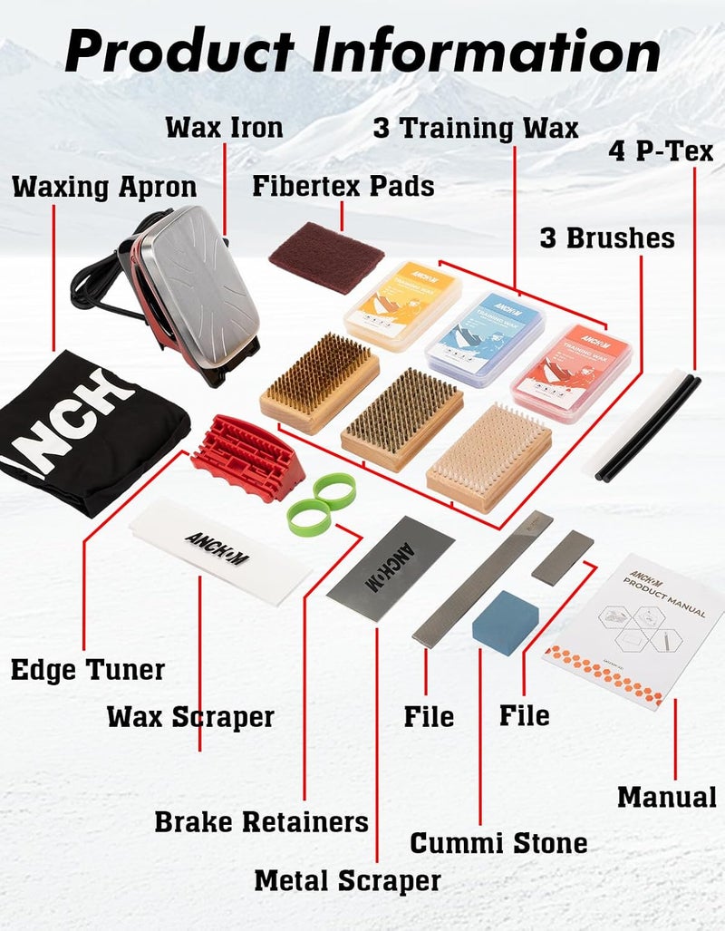 ANCHOM Store Ski Snowboard Tuning Kit, Complete Ski Snowboard Waxing Kit with Waxing Iron, Wax, Edge Tools, Carry Bag, Base Repair, Professional Tuning Equipment - Image 2